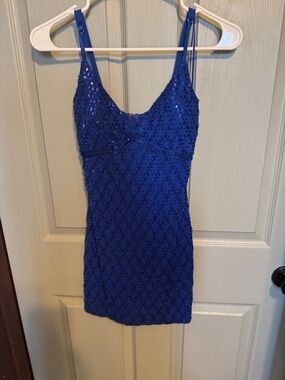 Windsor Royal Blue Beaded Mini Dress